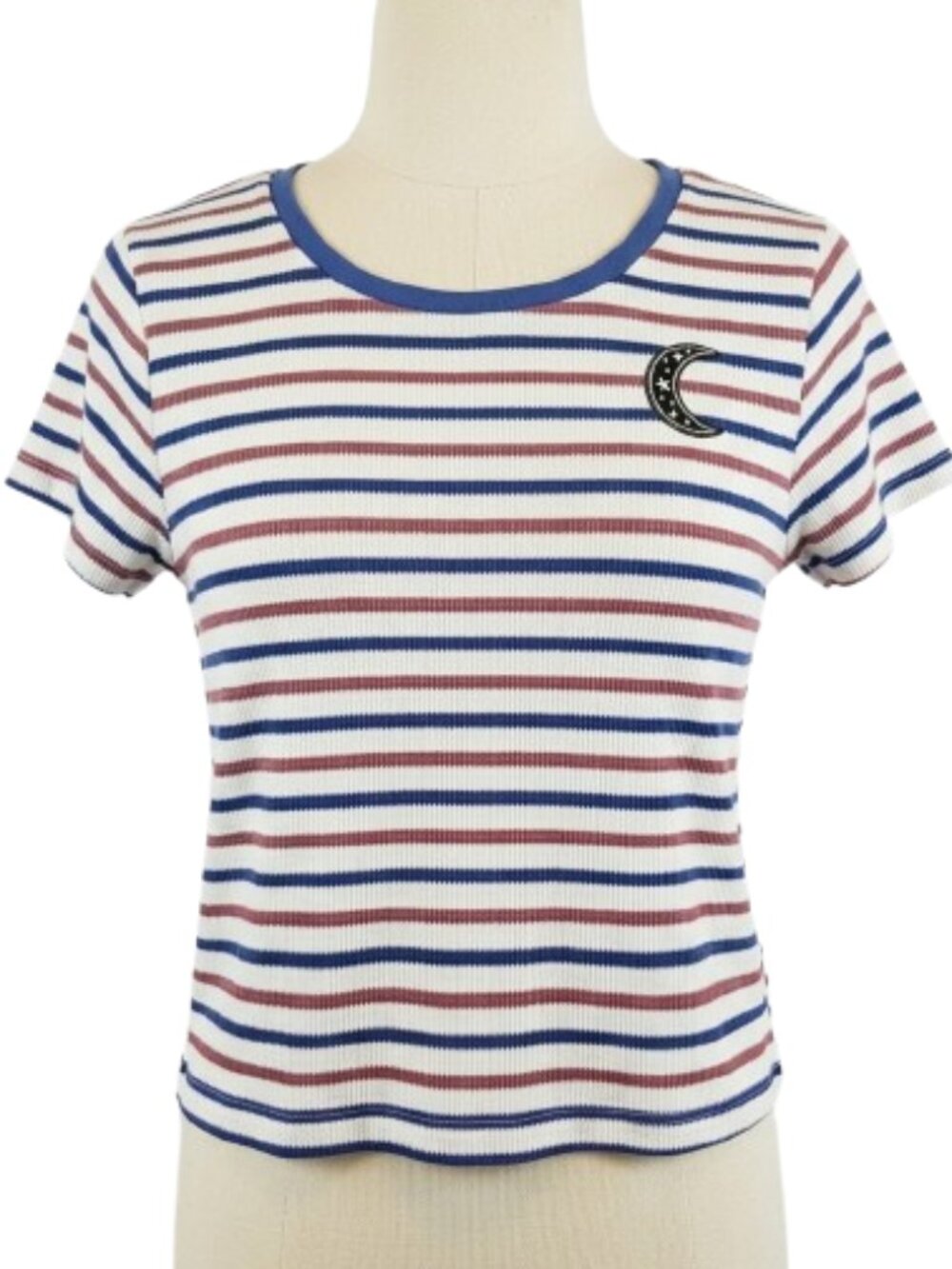 NWT Gypsies & Moondust Striped Ribbed Crop Top Moon Patch XL